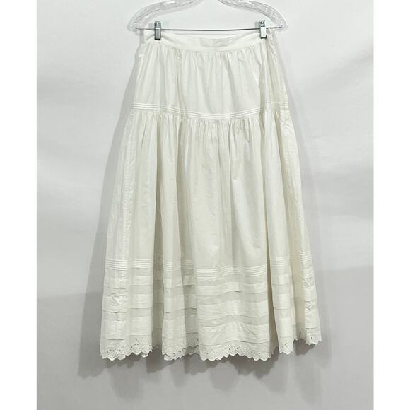 DOEN Sz M Medium Sebastiane Skirt Midi Scalloped Ivory Powder A-Line - Picture 15 of 16